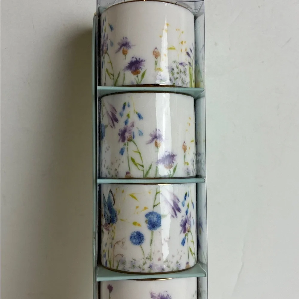 William Sonoma Floral Meadow Napkin Rings Set of 6 Easter Regency Whimsical NEW
